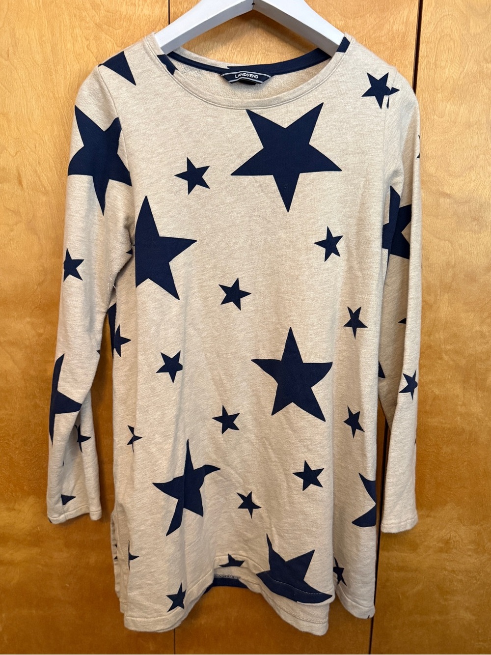 Lands End Women’s Long Sleeve Navy and Cream Star Shirt size XL